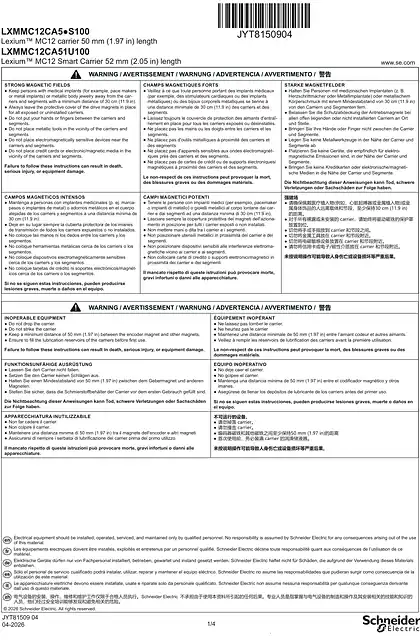 schneider施耐德Lexium MC12 carrier 50 mm (1.97 in) 长度 _ Lexium MC12 Smart Carrier 52 mm (2.05 in) 长度 说明书
